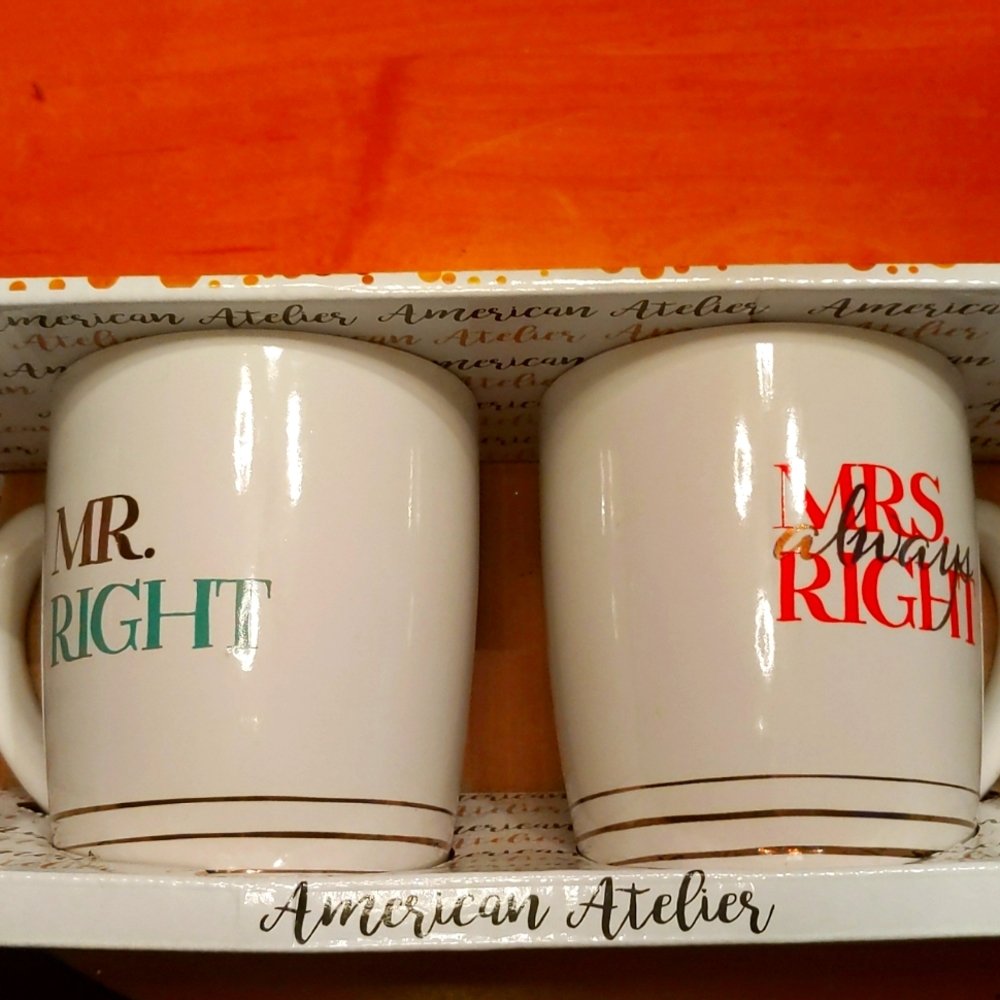 New Set of two mugs Mr Right Mrs always Right